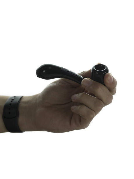 Hand holding a GRAV Mini Sherlock Pipe in Black, compact and portable design, against a white background