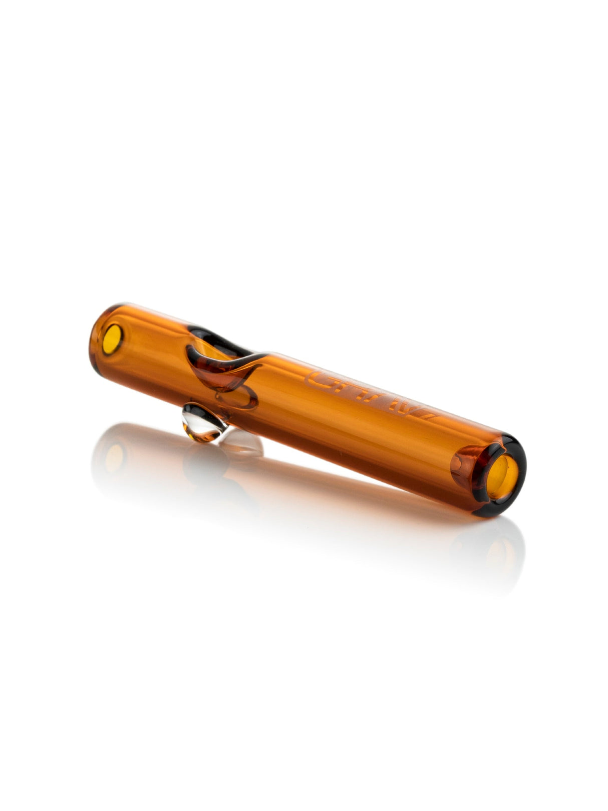 GRAV Mini Steamroller 5'' in Amber, sleek borosilicate glass hand pipe, side view on white background