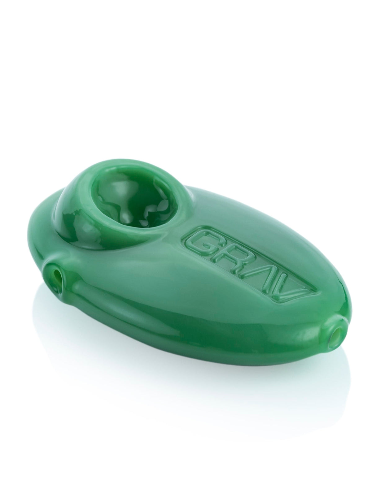 GRAV Pebble Spoon in Green, Compact Borosilicate Glass Hand Pipe, 3" Size, Side View