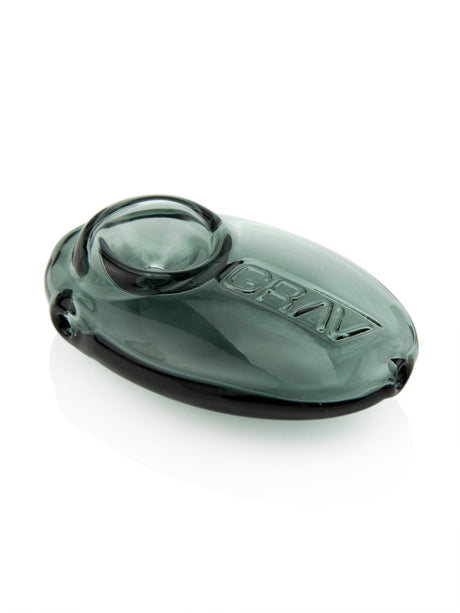 GRAV Pebble Spoon hand pipe in smoke color, compact and portable design, made with thick borosilicate glass.