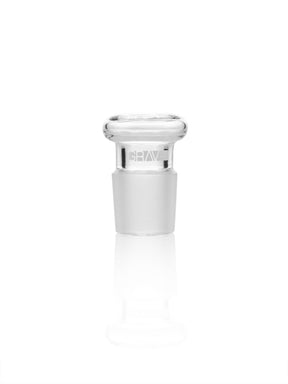 GRAV Phoenix Ash Catcher Lid in clear borosilicate glass, front view on seamless white background