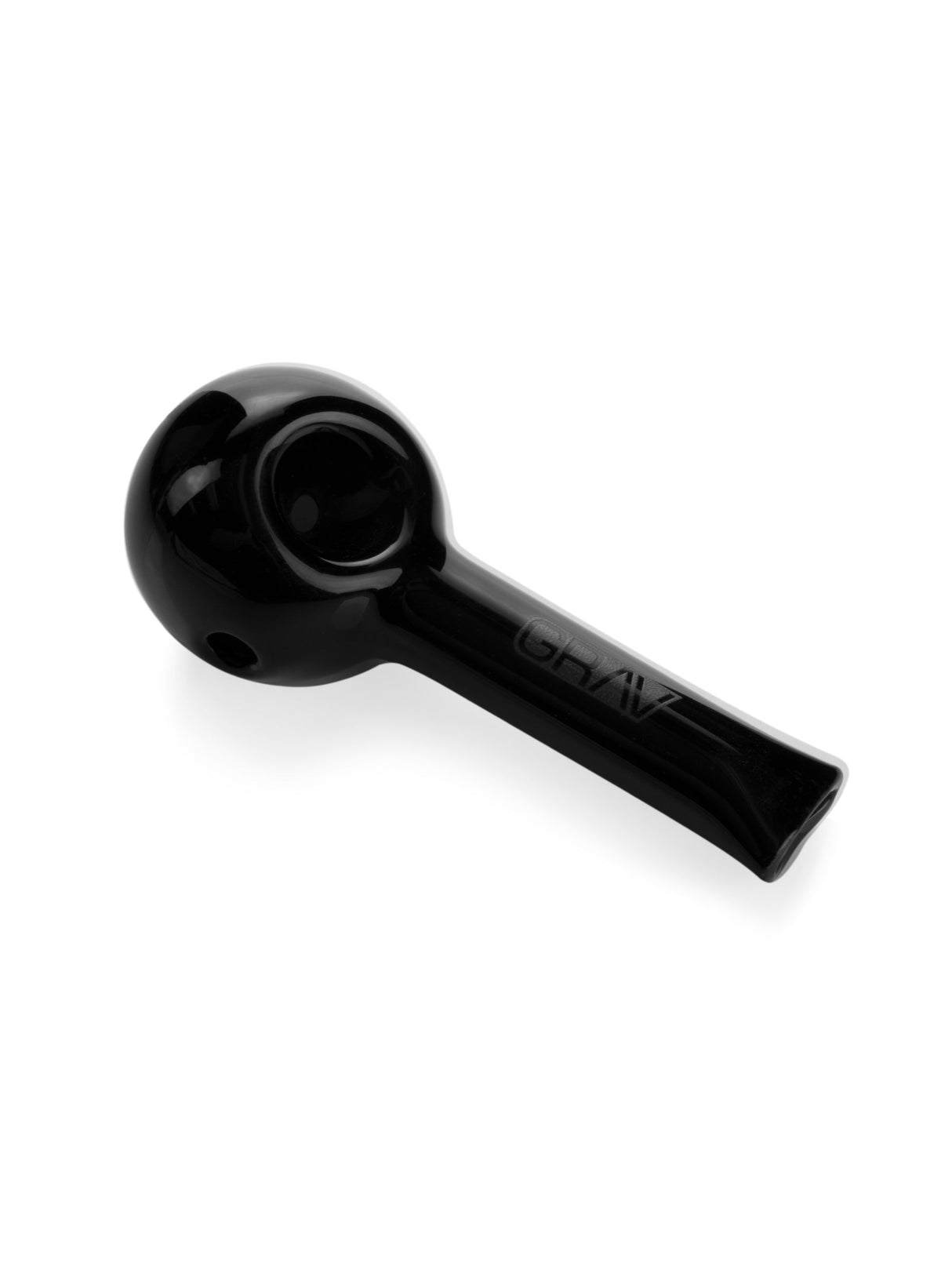 GRAV Pinch Spoon Hand Pipe in Black, Compact Borosilicate Glass, 3.25" Length, Top View
