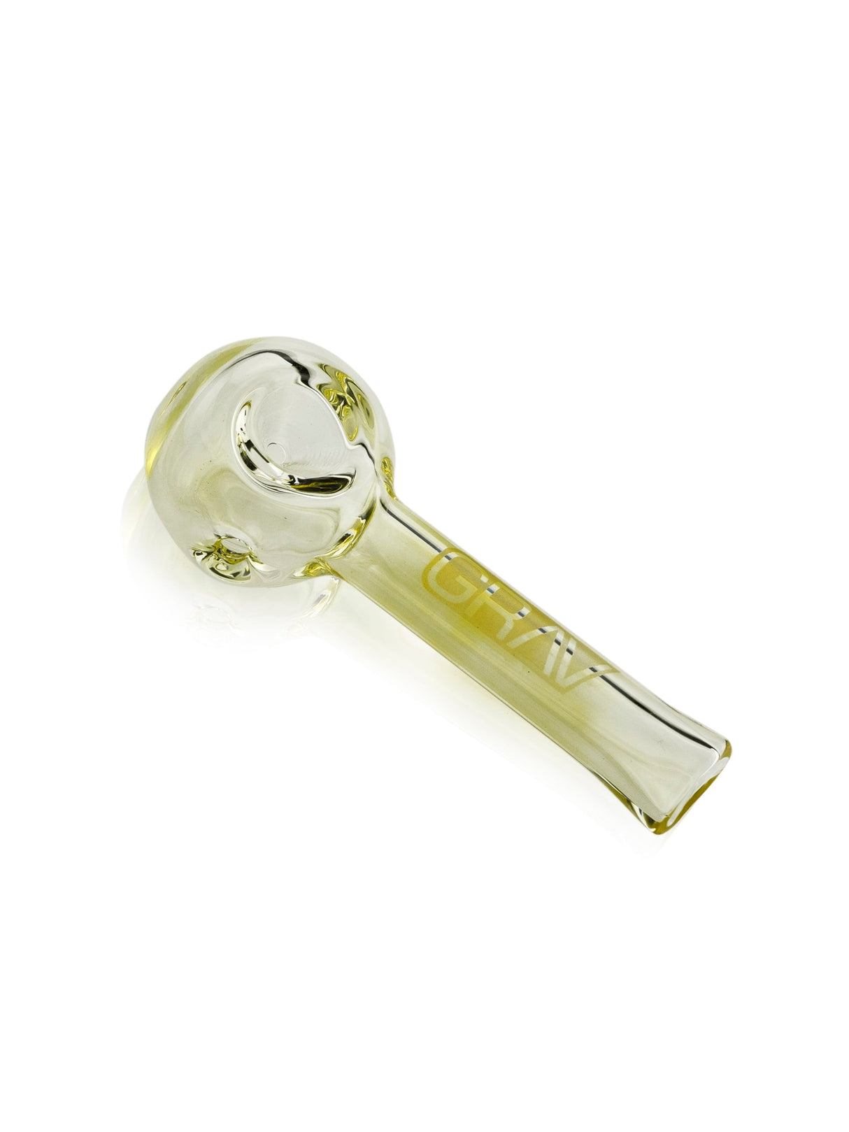 GRAV Pinch Spoon Pipe in Fumed Color Changing Glass, Compact 3.25" Design, Angled Side View