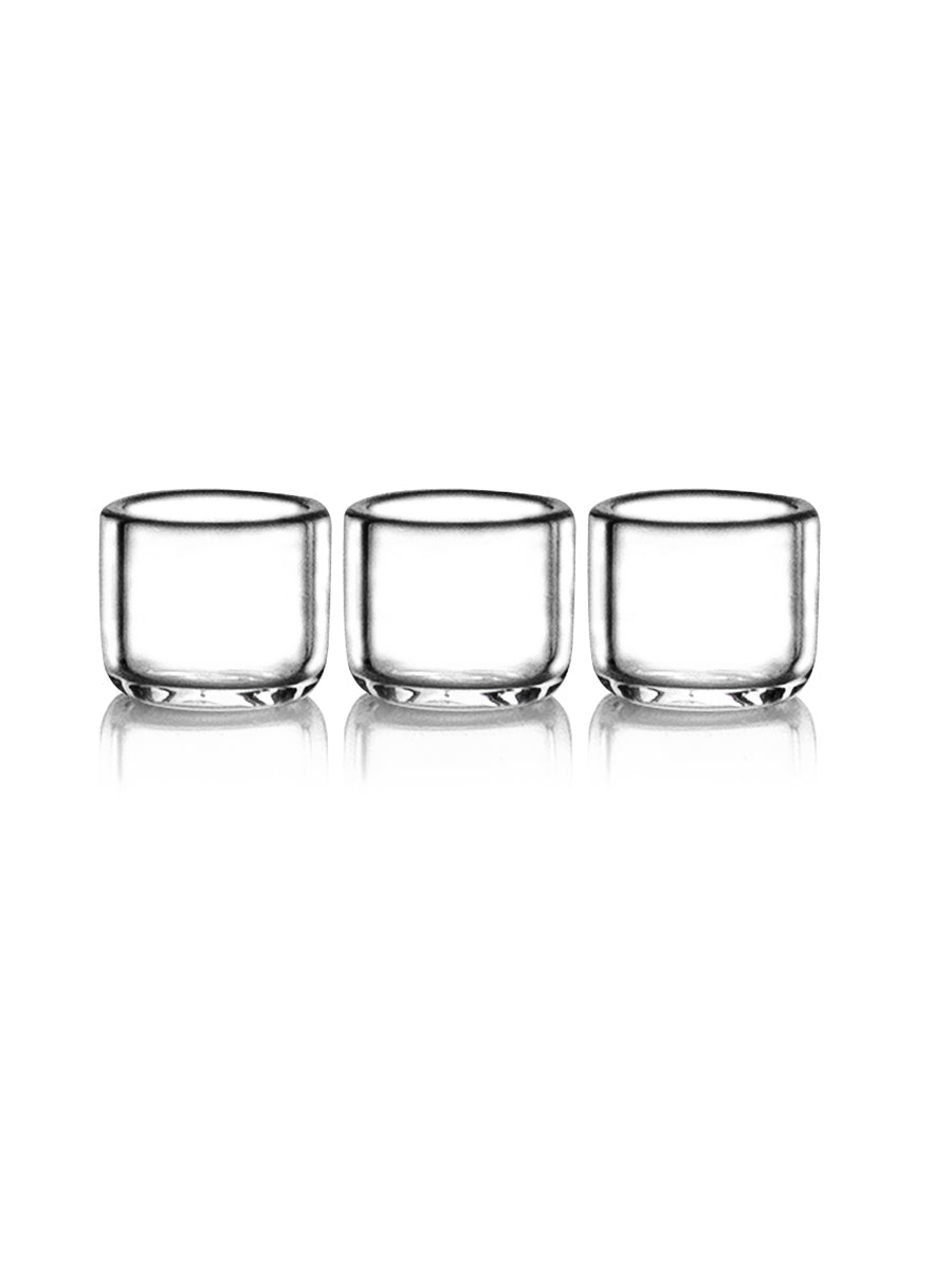 GRAV Quartz Concentrate Bucket Insert 3-piece set, clear, for dab rigs, front view on white background