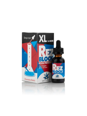 GRAV RezBlock 30ml dropper bottle with packaging, prevents bong resin build-up