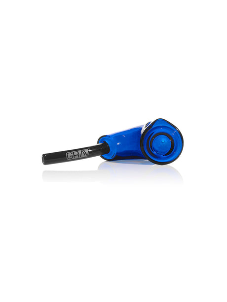 GRAV Rocker Sherlock Pipe in vibrant blue, 6.5" borosilicate glass, side view on white background