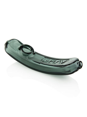 GRAV Rocker Steamroller in Smoke color, compact borosilicate glass hand pipe, side view on white background