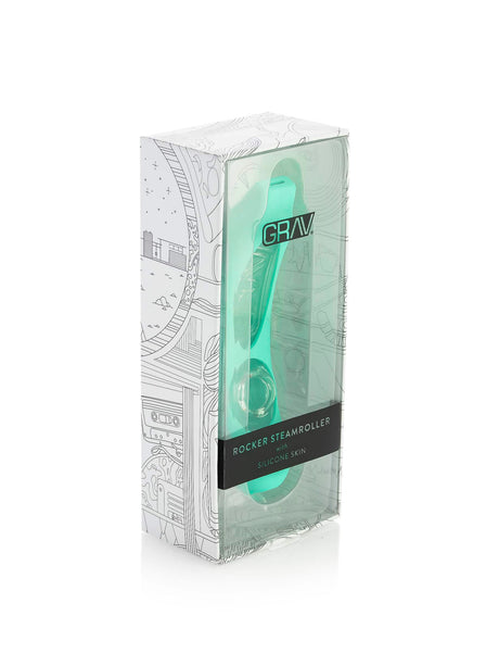 GRAV Rocker Steamroller with Teal Silicone Skin, Front View in Packaging