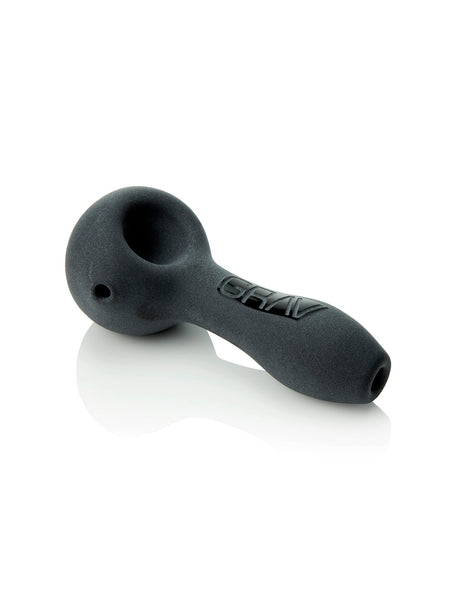 GRAV Sandblasted Spoon Pipe in Black, 4" Compact Borosilicate Glass, Side View on White