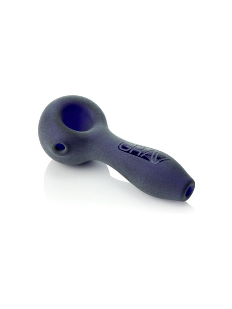 GRAV Sandblasted Spoon Pipe in Blue, 4" Compact Borosilicate Glass, Side View