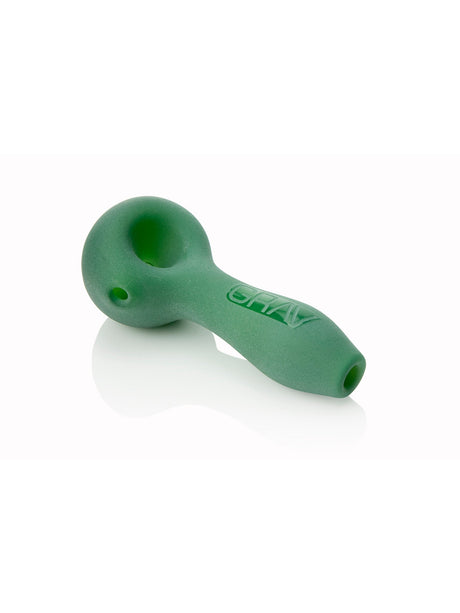 GRAV Sandblasted Spoon Pipe in Green, 4" Compact Borosilicate Glass, Side View