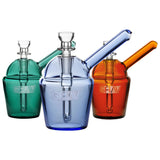 GRAV Slush Cup Pocket Bubblers in green, blue, and orange borosilicate glass, front view