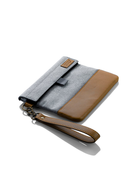 GRAV Smell-proof Pouch in Brown, Angled View with Wrist Strap, Ideal for Odor-Free Storage