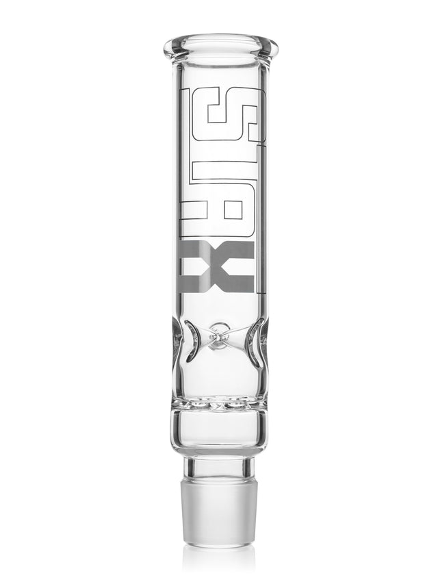 GRAV Stax Triple Pinch Mouthpiece for bongs, clear borosilicate glass, front view on white background