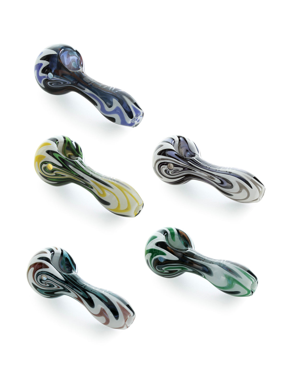 Assorted GRAV Wig Wag Spoon Hand Pipes in various colors with thick borosilicate glass