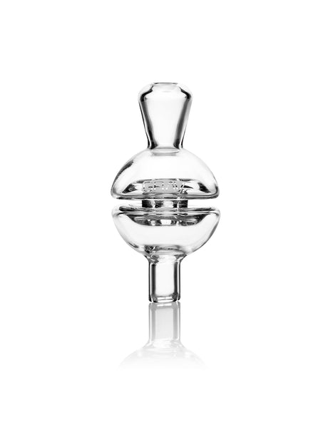 GRAV Yo-yo Carb Cap for Dab Rigs, Clear Glass, Front View on Seamless White Background