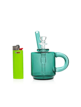 GRAV® Coffee Mug Pocket Bubbler in Teal with BIC Lighter for Scale - Front View