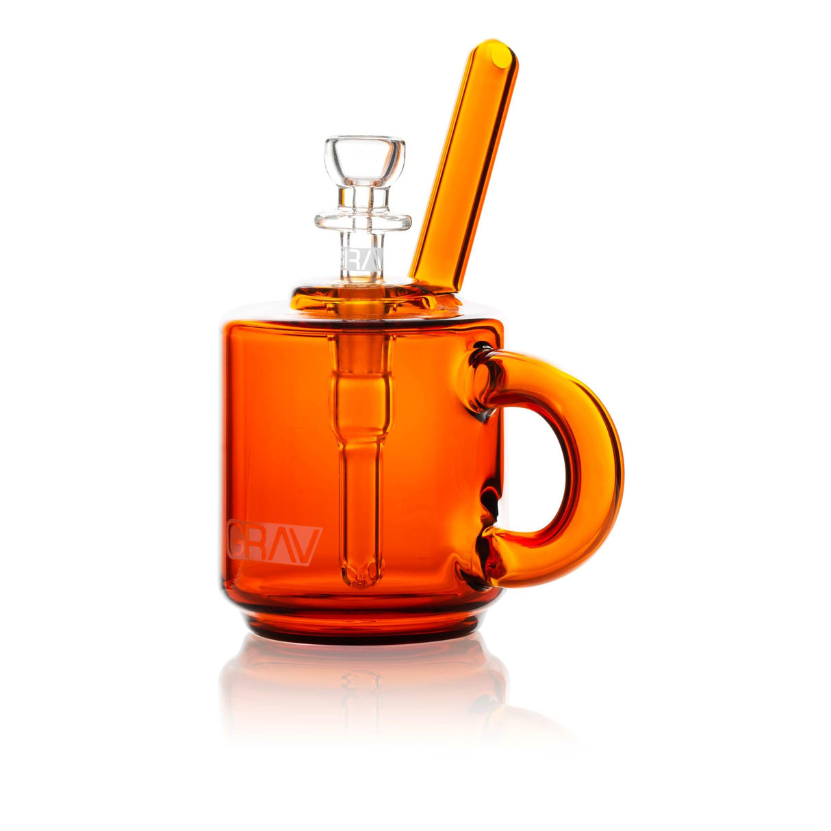 GRAV Coffee Mug Pocket Bubbler in Amber - Front View with Angled Straw