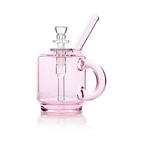 GRAV® Coffee Mug Pocket Bubbler in Pink - Front View with Clear Glass Bowl and Stem