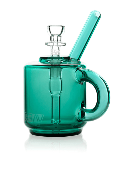 GRAV® Coffee Mug Pocket Bubbler in Teal - Front View with Clear Glass Bowl