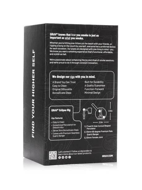 GRAV Eclipse Rig packaging box with product features and diagram, side view on white background