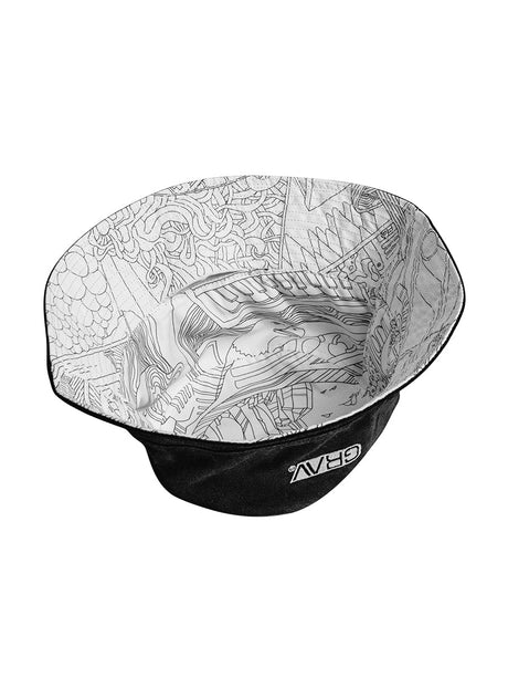 GRAV® Logo Reversible Bucket Hat with detailed inner design, front angle on white background