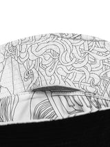 Close-up of GRAV® Logo Reversible Bucket Hat with intricate black and white design