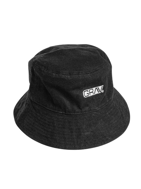 GRAV® Logo Reversible Bucket Hat in Black Cotton - Front View