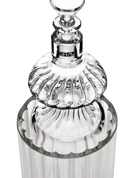 Close-up of GRAV® Monarch Gravity Bong with clear glass and embossed logo