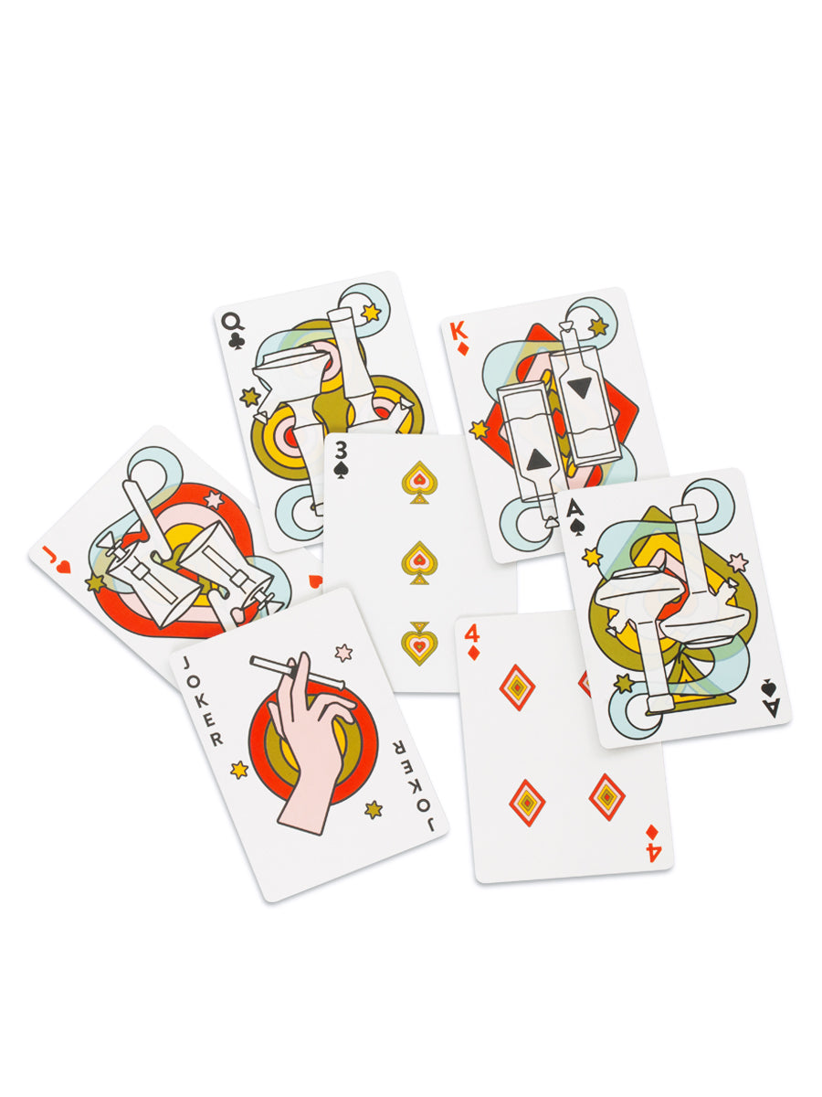 GRAV® Playing Cards spread out on white surface, featuring unique artistic designs