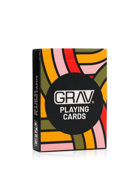 GRAV® Playing Cards box with colorful abstract design, front view on white background