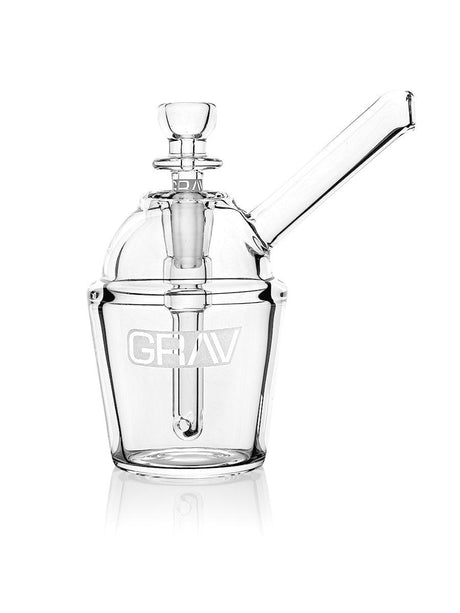 GRAV Slush Cup Pocket Bubbler in clear glass, front view on white background, compact design