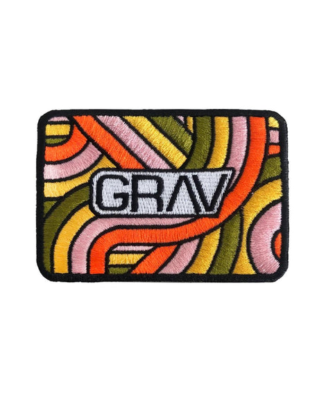 GRAV® branded patch with vibrant psychedelic design, front view on white background