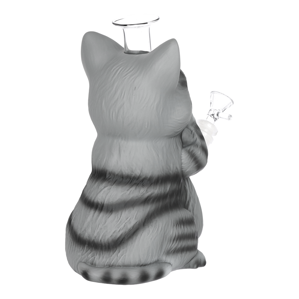 Gray Tabby Cat Glass & Vinyl Water Pipe | 9" | 14mm F