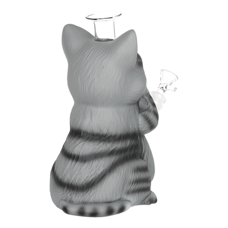 Gray Tabby Cat Glass & Vinyl Water Pipe | 9" | 14mm F