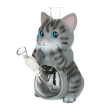 Gray Tabby Cat Glass & Vinyl Water Pipe | 9" | 14mm F
