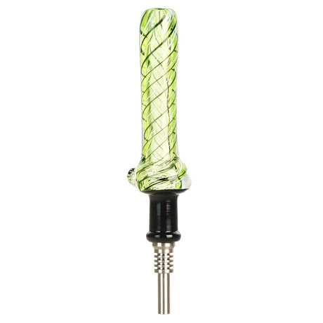 Green & Black 10mm Borosilicate Glass Dab Straw with Fine Line Spirals - Front View