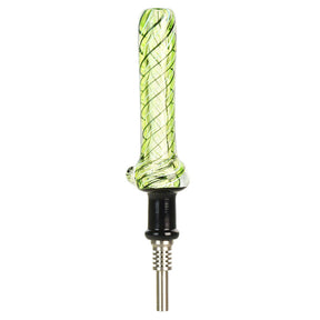 Green & Black 10mm Borosilicate Glass Dab Straw with Fine Line Spirals - Front View