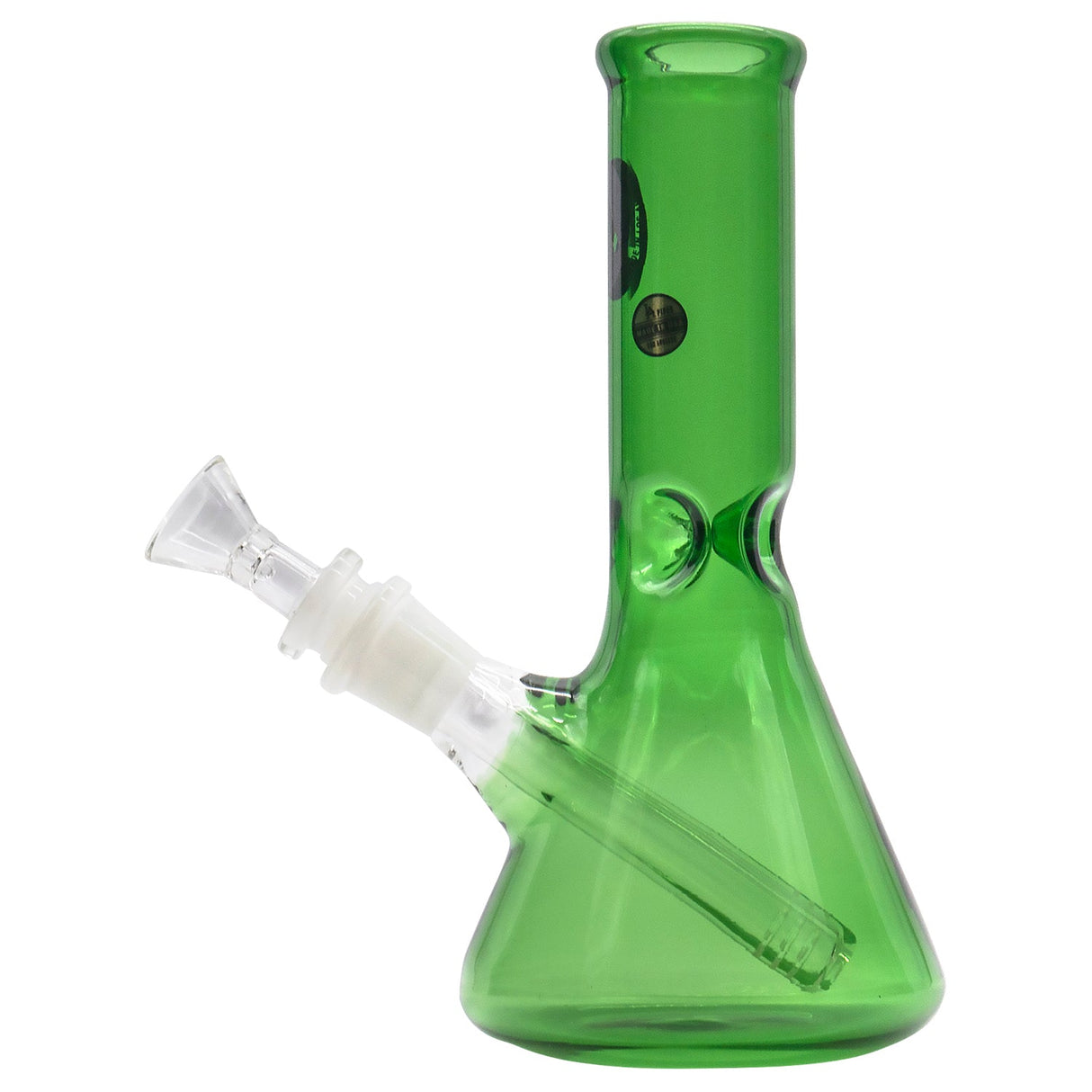 Green Emerald LA Pipes 8" Beaker Bong, Borosilicate Glass, Front View on White Background