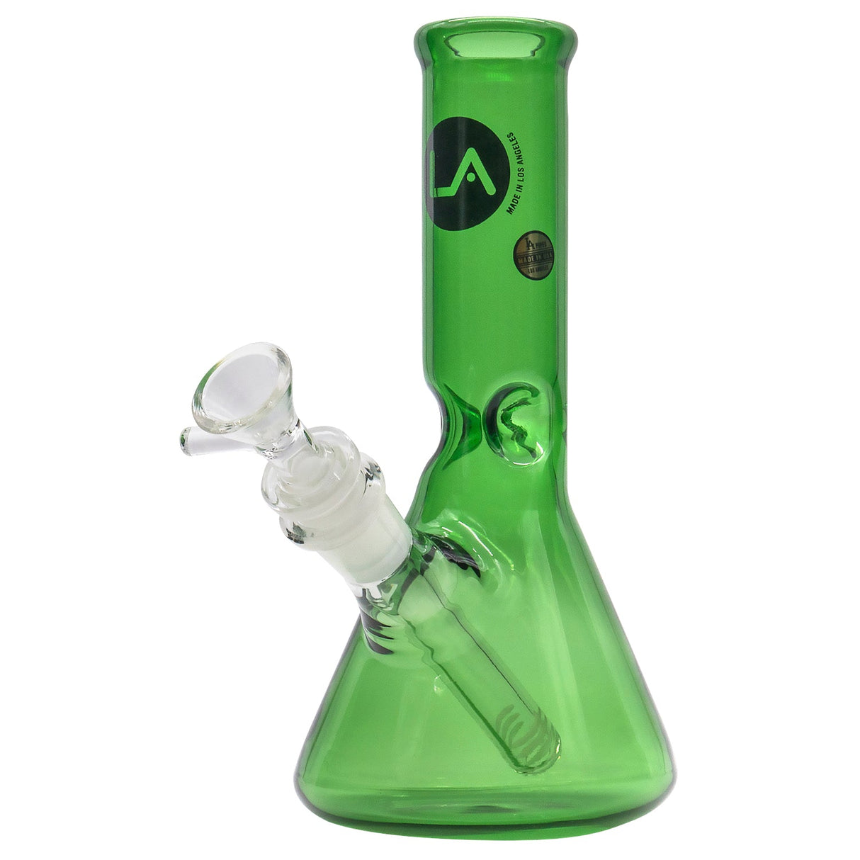 Green Emerald LA Pipes Beaker Bong, 8" Borosilicate Glass, Front View on White Background