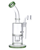 Valiant Distribution 8" Green Glass Bubbler Rig with 90 Degree Joint, Front View on White Background
