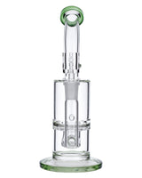 Valiant Distribution 8" Green Glass Bubbler Rig, 90 Degree Joint, Front View on White Background
