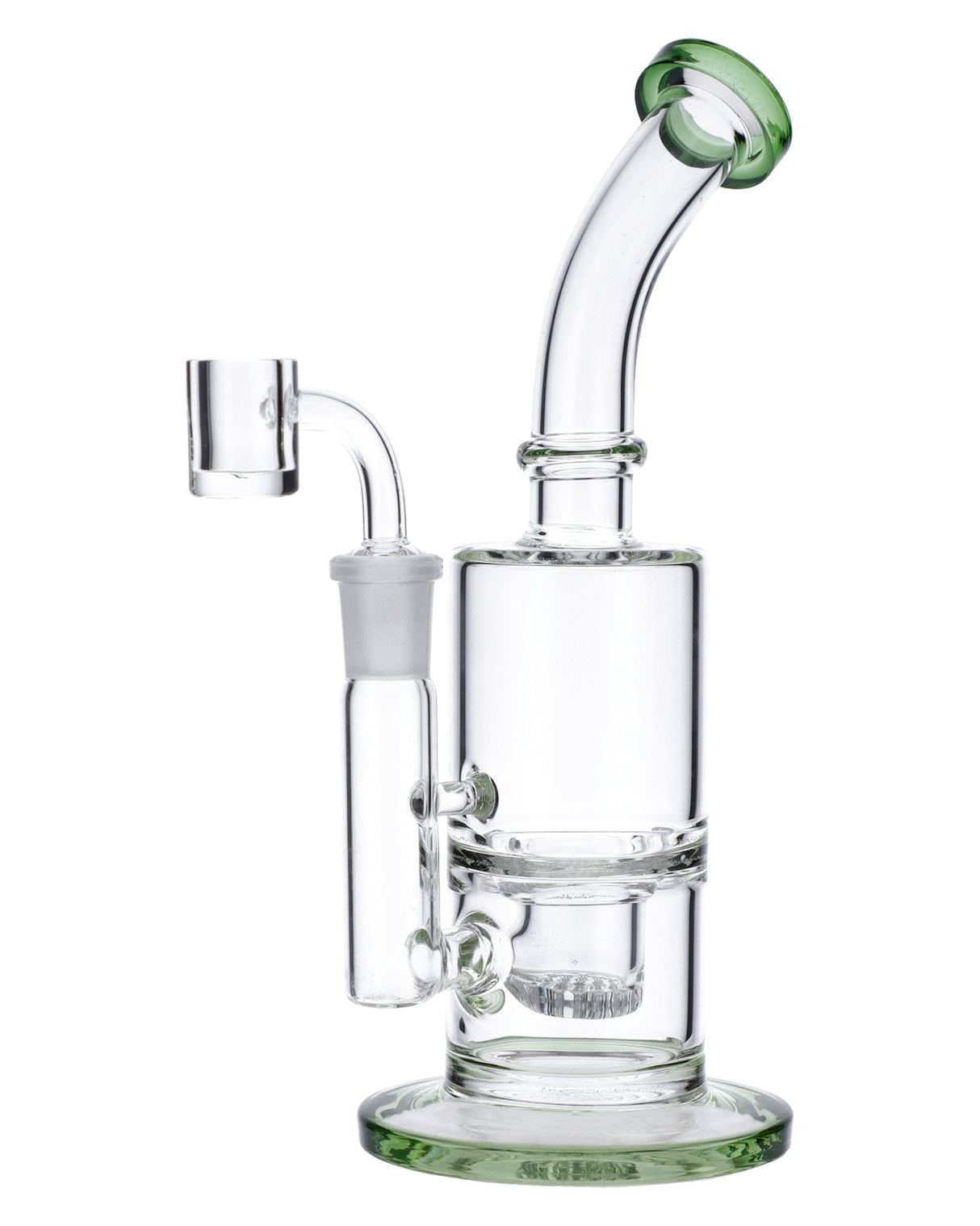 Valiant Distribution 8" Green Glass Bubbler Rig with Banger Hanger Design, Front View on White Background
