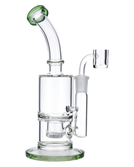 Green Glass Bubbler Rig by Valiant Distribution, 8" with 90 Degree Banger Hanger, Front View