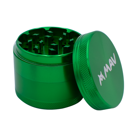 Green MAV 4-Piece Grinder with textured grip and smooth turning action - Top View