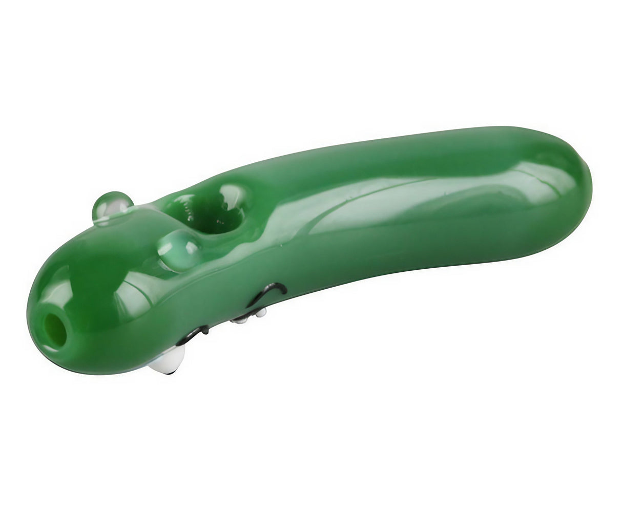 Green Rick Hand Pipe, Richard The Pickle design, 4.5" Borosilicate Glass, for Dry Herbs