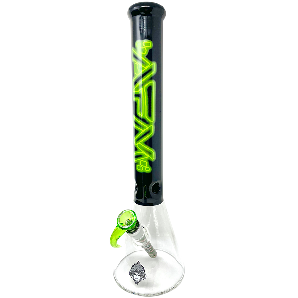 AFM 18" Neon Lights Sleeve Glass Beaker Bong in Lime with 14mm Bowl - Front View