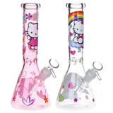Greetings Feline Glass Beaker Water Pipe | 10" | 14mm F | Designs Vary