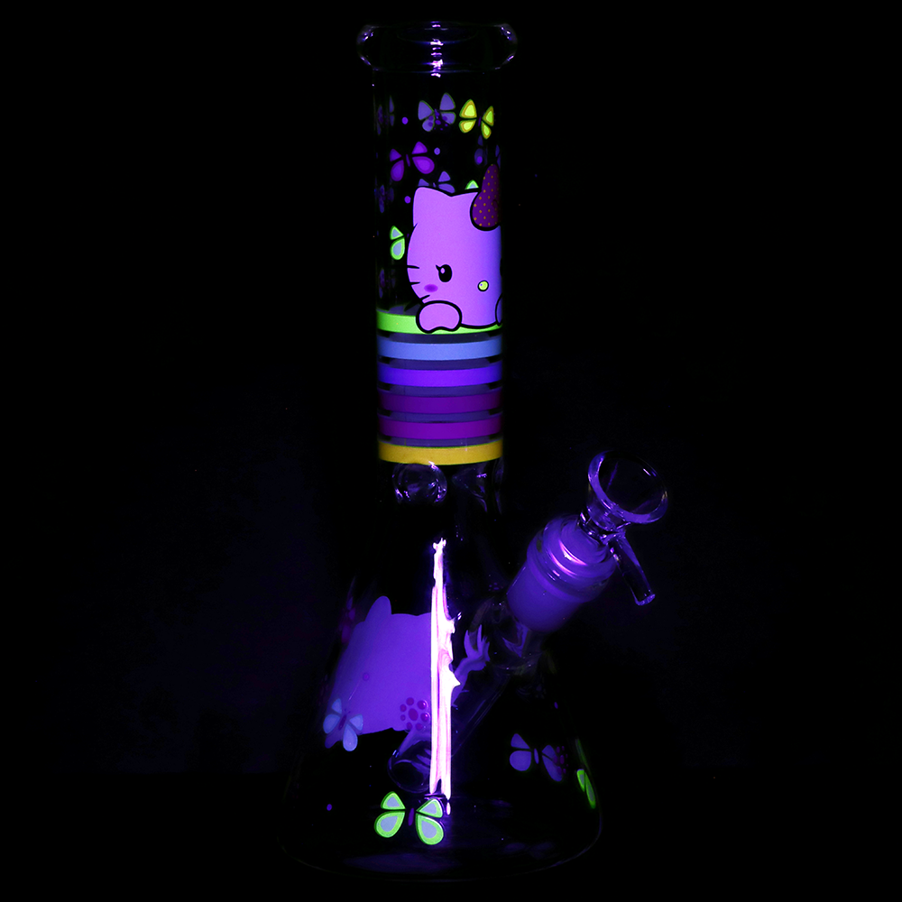 Greetings Feline Glass Beaker Water Pipe | 10" | 14mm F | Designs Vary