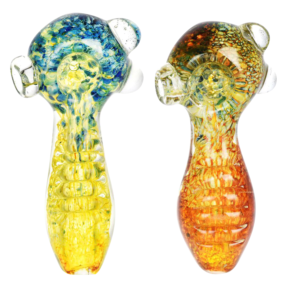 Grip Neck Oceans Reflection Glass Spoon Pipe, Heavy Wall Borosilicate, Top View